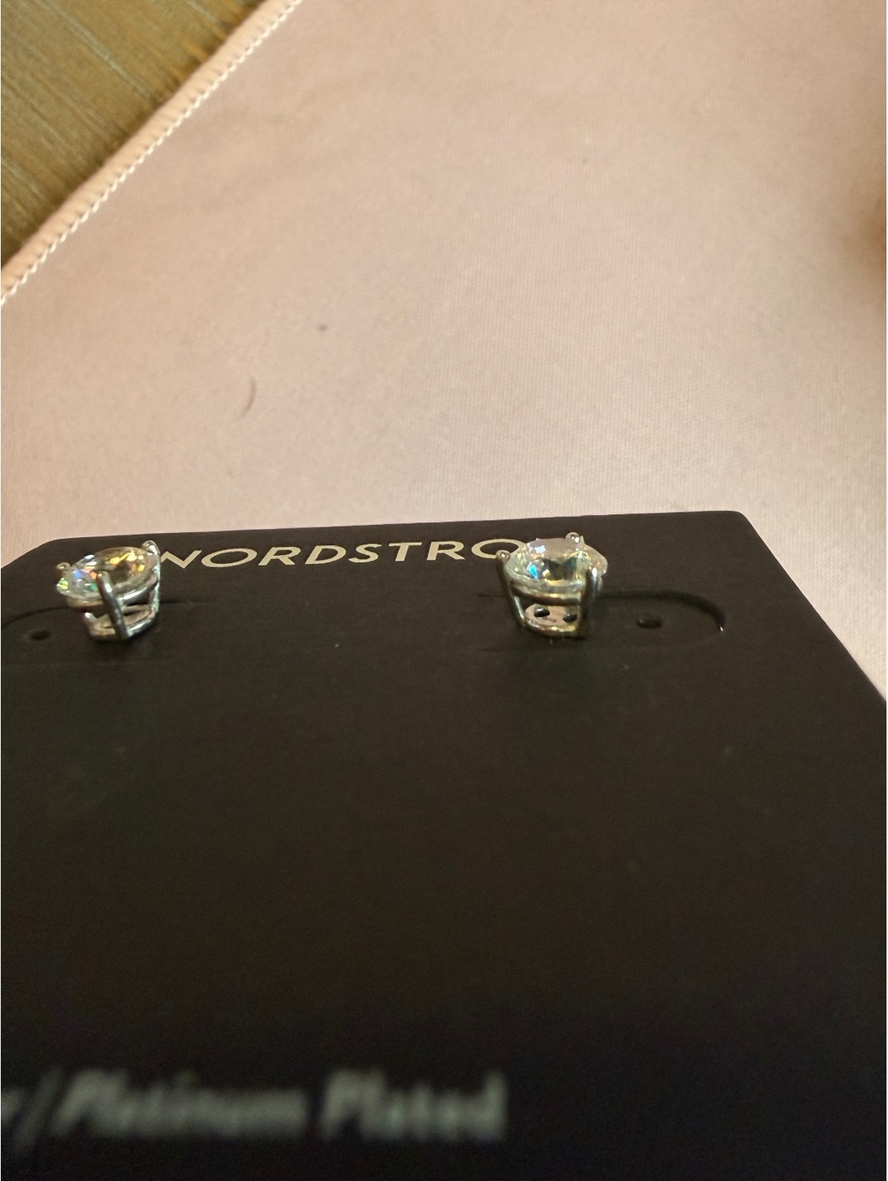 Nordstrom Platinum Plated Sterling Silver Cubic Zirconia Stud Earrings 2 CTW - Picture 2 of 5